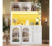 A ALFRESCOOL Armadietto da cucina alto, armadietto a buffet con ripiani regolabili, credenza con illuminazione a LED, bianco