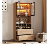 A ALFRESCOOL Armadietto vetrina con ante in vetro e illuminazione, armadietto da bagno, armadietto per liquori, facile da riporre con luce, 80 x 40 x 180 cm