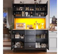 A ALFRESCOOL Armadio a buffet, alto, da cucina, con illuminazione a LED e controllo app, 4 ante e 3 cassetti, funzione luce musicale e protezione antiribaltamento, per cucina, sala da pranzo, 120 x 40