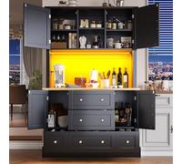 A ALFRESCOOL Armadio a buffet, alto, da cucina, con illuminazione a LED e controllo app, 4 ante e 3 cassetti, funzione luce musicale e protezione antiribaltamento, per cucina, sala da pranzo, 115 x 40