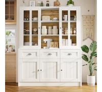 A ALFRESCOOL Armadio alto, vetrina con cassetti, armadietto alto minimalista, per cucina, soggiorno, sala da pranzo, bianco (140 x 38,5 x 175 cm)