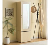 A ALFRESCOOL Armadio stretto per corridoio, guardaroba con specchio e asta appendiabiti allungabile, in MDF, armadio per corridoio, camera da letto e appartamento (legno)