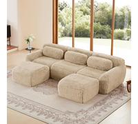 A ALFRESCOOL Boneless, divano a forma di U, modulare a 3 posti, con 2 pouf, in tessuto di peluche, senza montaggio e fondo antiscivolo, liberamente combinabile, 291 × 179 × 73 cm (kaki chiaro)