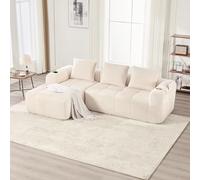 A ALFRESCOOL Boneless, divano modulare, L con funzione di sonno, divano ad angolo con chaise longue, con 3 cuscini e tasche laterali, portabevande, senza montaggio, 253 × 158 × 61 cm (beige)