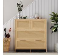 A ALFRESCOOL Cassettiera a buffet, scarpiera con 4 cassetti, maniglie in legno massiccio, per ingresso, corridoio, soggiorno, 80 x 80 x 38 cm, colore naturale