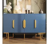 A ALFRESCOOL Credenza larga 140 cm con piano di lavoro, armadio a buffet con quattro ante e due ripiani regolabili in altezza, buffet, credenza per cucina, soggiorno, sala da pranzo, blu