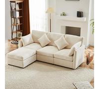 A ALFRESCOOL Divano angolare a forma di L con poggiapiedi, divano in ciniglia, divano a tre posti, divano a quattro posti per appartamenti, soggiorno (beige)