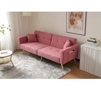 A ALFRESCOOL Divano con funzione sonno, divano letto, divano letto con schienale regolabile, angolo regolabile, gambe dorate, letto con cuscino e tasche laterali (rosa)