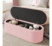 A ALFRESCOOL Divano letto e poggiapiedi con vano portaoggetti 120 x 40 cm, poggiapiedi imbottiti con vano portaoggetti, pouf sofà in pile Teddy, rosa