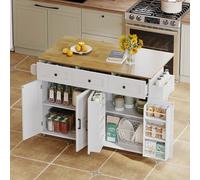 A ALFRESCOOL Isola da cucina, carrello da cucina, buffet, armadio da cucina con piano di lavoro pieghevole e 5 ruote bloccabili, 4 porte, 3 cassetti, porta asciugamani double face, 140 x 70 x 90,5 cm