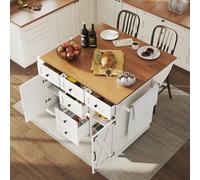 A ALFRESCOOL Isola mobile da cucina, carrello da cucina, mobile da buffet, mobile da cucina, carrello pieghevole con ruote, venature del legno e grande spazio di archiviazione, 5 cassetti e freni, 120