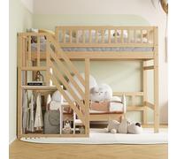 A ALFRESCOOL Lettino per bambini 140 x 200 cm, letto a castello, a soppalco, scale con armadietto, struttura in legno massiccio, versione alta, tra cui un divano o un letto, 205 x 192 x 173 cm (colore