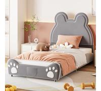 A ALFRESCOOL Letto imbottito 90 x 200 cm, bella forma di orso, letto per ragazze, letto per ragazzi con rete a doghe, letto singolo in velluto delicato sulla pelle, letto imbottito, senza materasso
