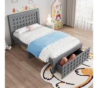 A ALFRESCOOL Letto singolo, in legno massiccio, con cassetti e spazio sotto il letto, senza materasso, 90 x 200 cm (grigio)