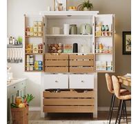 A ALFRESCOOL Mobile alto a buffet, da cucina, credenze, armadietto con 2 ante e 5 cassetti, per cucina, soggiorno, bar, 80 x 40 x 140 cm (bianco)