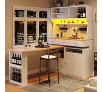 A ALFRESCOOL Mobile alto con tavolo allungabile, armadio a buffet, credenza da cucina, con 2 ante e 3 cassetti, per soggiorno, cucina, studio, camera da letto, 137 x 45 x 178 cm (bianco)