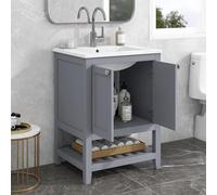 A ALFRESCOOL Mobile da bagno singolo con base 60 cm con lavabo in ceramica, grigio chiaro