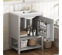 A ALFRESCOOL Mobile da bagno singolo, lavabo con mobiletto, 60 cm, con lavabo in ceramica, con ripiano, grigio