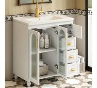 A ALFRESCOOL Mobile da bagno singolo lavabo moderno con mobiletto da 80 cm, bianco, lavabo in ceramica, impermeabile, piedini antiscivolo, facile da montare