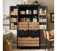 A ALFRESCOOL Mobiletto alto a buffet, credenze, armadietto per snack, con 2 ante e 5 cassetti, per cucina, soggiorno, bar, 80 x 40 x 140 cm (nero)