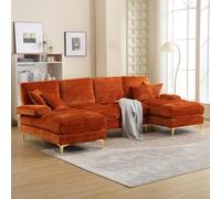 A ALFRESCOOL Odernes Grande divano a forma di U in ciniglia con doppi sedili reclinabili per soggiorno, camera da letto, ufficio, appartamento, villa, soggiorno, casa accanto al camino (arancione)