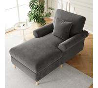 A ALFRESCOOL Poltrona relax XXL, grande e confortevole, in velluto imbottito, struttura stabile, adatta per soggiorno e camera da letto (grigio)