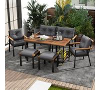 A ALFRESCOOL Sala da giardino per esterni, mobili da giardino, 6-7 posti, set da pranzo e sedia con poltrone e carrello da pranzo rimovibile, rivestimento in tessuto rimovibile e lavabile