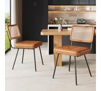 A ALFRESCOOL Sedia da pranzo in similpelle, poltrona da salotto in rattan, sedia da trucco, sedia ergonomica, leggera, stile retrò, 2 pezzi (marrone)