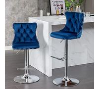 A ALFRESCOOL Set di 2 sgabelli da bar girevoli, in velluto, altezza regolabile da 63,5 a 83,8 cm, struttura cromata, per bar, isole della cucina, caffetteria, 46 x 46 x 115 cm (blu)