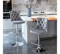 A ALFRESCOOL Set di 2 sgabelli da bar girevoli, in velluto, altezza regolabile da 63,5 a 83,8 cm, struttura cromata, per bar, isole della cucina, caffetteria, 46 x 46 x 115 cm (grigio)