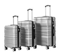 A ALFRESCOOL Set di valigie rigide, set di valigie, 3 pezzi, M-55/L-65/XL-75 cm, serratura TSA, ruota universale, espandibile, maniglia laterale, ruote doppie silenziose a 360° (nero), grigio.
