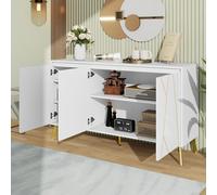 A ALFRESCOOL Stile moderno, linea unica, credenza a 3 porte, senza manico, per sala da pranzo, soggiorno, cucina, buffet, 140 x 40 x 80 cm (bianco)