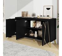 A ALFRESCOOL Stile moderno, linea unica, credenza a 3 porte, senza manico, per sala da pranzo, soggiorno, cucina, buffet, 140 x 40 x 80 cm (nero)