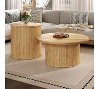 A ALFRESCOOL Tavolino da salotto, rotondo, tavolino rotondo, doppio tavolo rotondo, tavolino rotondo, tavolino multifunzione con doghe in legno naturale, mobili per soggiorno, sala da pranzo (naturale