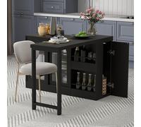 A ALFRESCOOL Tavolo da bar allungabile, girevole a 360°, credenza, tavolo reversibile, con anta in vetro, spazio di archiviazione, tavolo da bar per cucina, bar, mobili, 121,5 x 40 x 76,7 cm (nero)