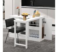 A ALFRESCOOL Tavolo da bar allungabile, girevole a 360°, credenza, tavolo reversibile, con anta in vetro, spazio di archiviazione, tavolo da bar per cucina, bar, mobili, 121,5 x 40 x 76,7 cm (bianco)