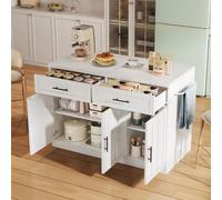 A ALFRESCOOL Tavolo da bar, credenza, isola da cucina, con prese, porte USB, cavo di alimentazione lungo 1,5 m, ripiani regolabili, maniglie in metallo, portasciugamani e area bar, 120 x 60 x 91 cm