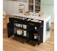 A ALFRESCOOL Tavolo da bar, credenza, isola da cucina, con prese, porte USB, cavo di alimentazione lungo 1,5 m, ripiani regolabili, maniglie in metallo, portasciugamani e area bar, 120 x 60 x 91 cm