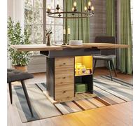 A ALFRESCOOL Tavolo da pranzo telescopico da cucina pieghevole per 4-6 persone, allungabile, salvaspazio, per cucina e soggiorno, tavolo con illuminazione a LED, 110-140 x 80 cm (nero)