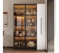 A ALFRESCOOL Vetrina in vetro, armadietto alto, libreria, credenza, mobile da bagno, buffet con porta in vetro e LED, estratto laterale, armadio a rotelle, 110,5 × 35 × 160 cm (nero e bianco)