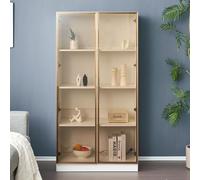 A ALFRESCOOL Vetrina in vetro con illuminazione a LED a 16 colori, doppia porta con ripiani mobili, 80 x 40 x 160 cm, armadio alto per soggiorno, vetrina da bagno