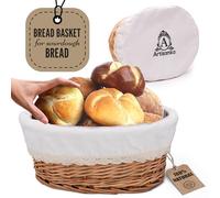 A ARTIZANKA Grande cestino per il pane in vimini fatto a mano per set da portata, 30,5 cm, cestino per pane e pasticceria con fodera rimovibile e coperchio, contenitore per pane e cesto di frutta