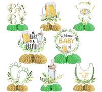A Baby is Brewing Decorazioni per baby shower Greenery - 8 pezzi centrotavola a nido d'ape per baby shower, bottiglia di birra verde salvia per rivelare il genere della gravidanza Celebrazione