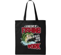 A Bad Day of Fishing Beats A Good Day of Work - Borsa tote in cotone ecologico naturale, colore nero, Nero , Taglia unica