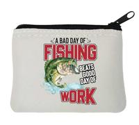 A Bad Day of Fishing Beats A Good Day of Work - Portamonete in neoprene, 10 x 11 cm, colore: Bianco