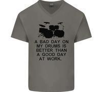 A Bad Day On My Batteria Batterista Drumming Uomo Scollo A V Cotone T-Shirt