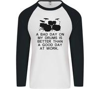 A Bad Day On My Drums Drummer Drumming Uomo L/S Baseball T-Shirt