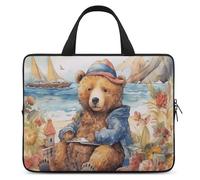 A Bear on The Beach - Custodia per computer portatile da 15", ultrasottile, impermeabile, con cinghia da polso