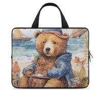 A Bear on The Beach - Custodia per computer portatile, ultrasottile, impermeabile, 10", con cinghia da polso