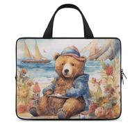 A Bear on The Beach - Custodia per computer portatile, ultrasottile, impermeabile, 17", con cinghia da polso
